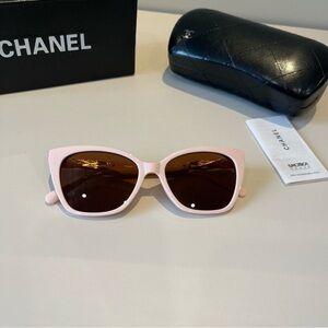 Chanel Cat Eye Sunglasses Pink Frame Brown Lens